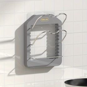 1pc Wall Mounted Pot Lid Rack; Free Punch Pot Cover Holder; Hanging Lid Organizer; Kitchen Accessories (Color: Grey, Model: Two-tier pot lid rack + rag rack)